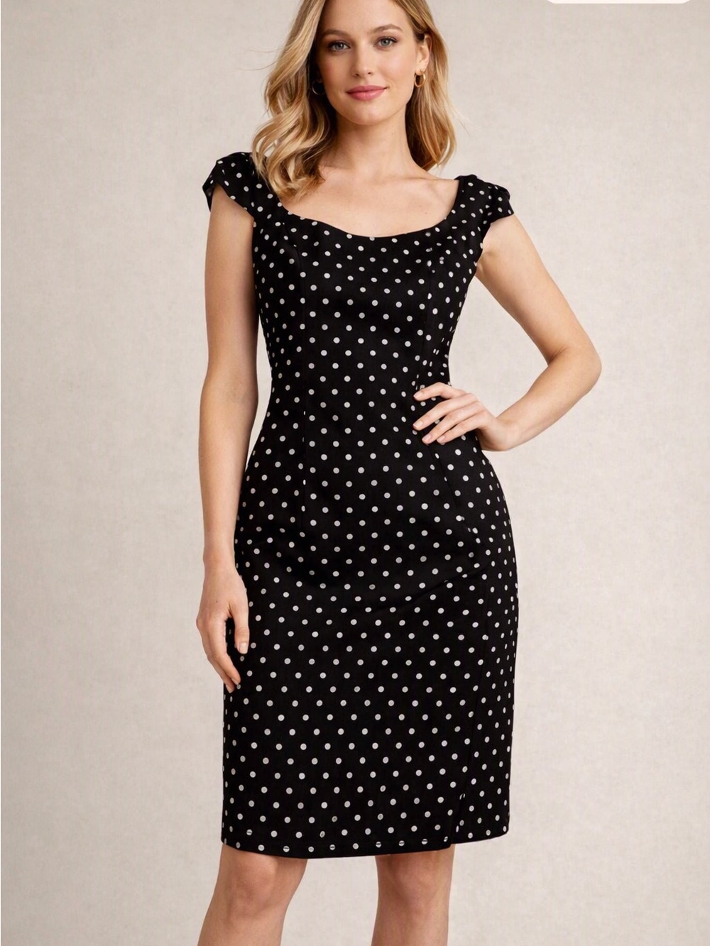 Teri Jon by Rickie Freeman Black Polka Dot Dress LIKE NEW condition
